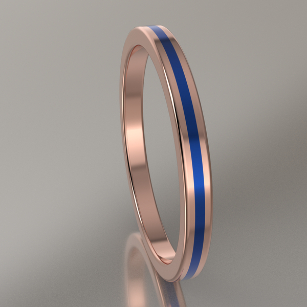 Polished Rose Gold 2mm Stacking Ring Blue Resin