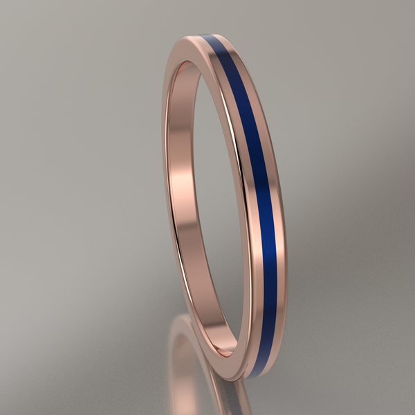 Polished Rose Gold 2mm Stacking Ring Dark Blue Resin