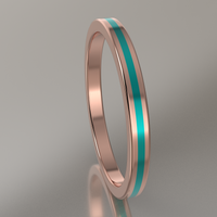 Polished Rose Gold 2mm Stacking Ring Turquoise Resin