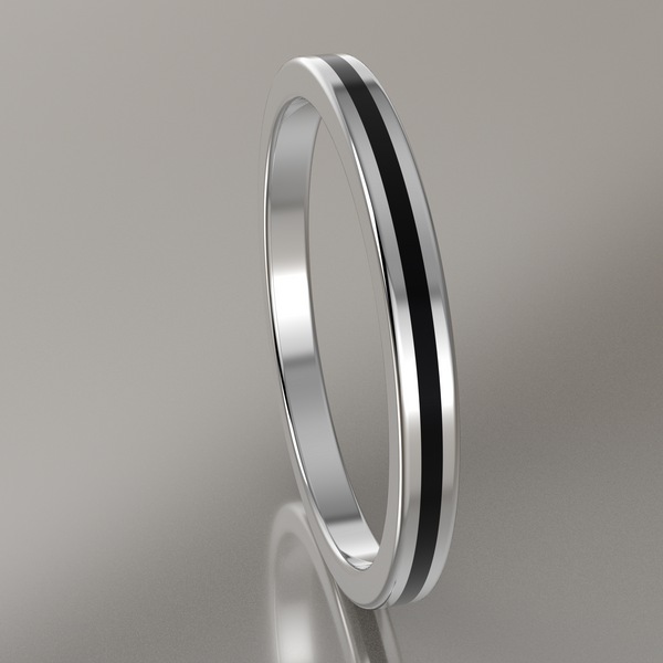 Polished Sterling Silver 2mm Stacking Ring Black Resin