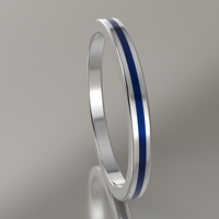 Polished White Gold 2mm Stacking Ring Dark Blue Resin