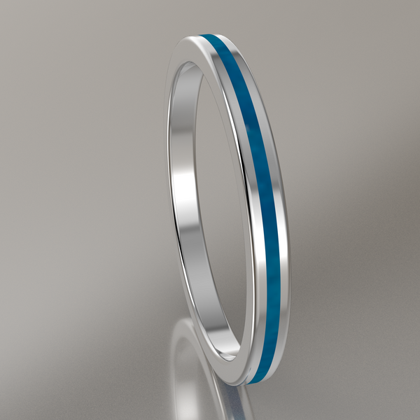 Polished Sterling Silver 2mm Stacking Ring Blue Swirl Resin