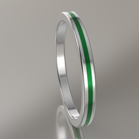 Polished White Gold 2mm Stacking Ring Green Resin