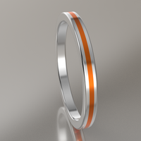 Polished White Gold 2mm Stacking Ring Orange Resin