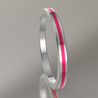 Polished White Gold 2mm Stacking Ring Pink Resin