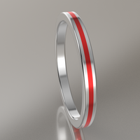 Polished White Gold 2mm Stacking Ring Red Resin