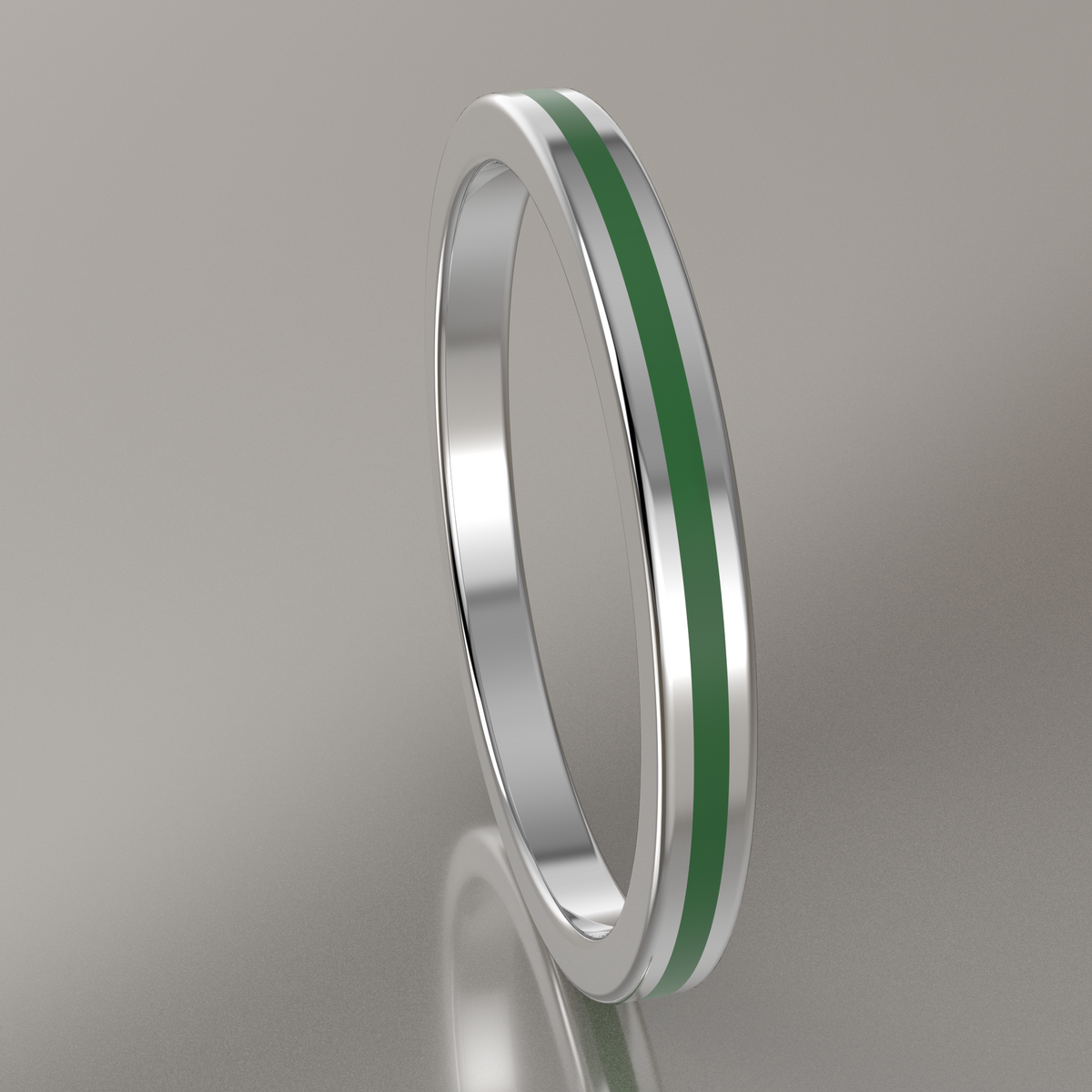 Polished White Gold 2mm Stacking Ring Transparent Green Resin