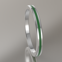 Polished White Gold 2mm Stacking Ring Transparent Green Resin
