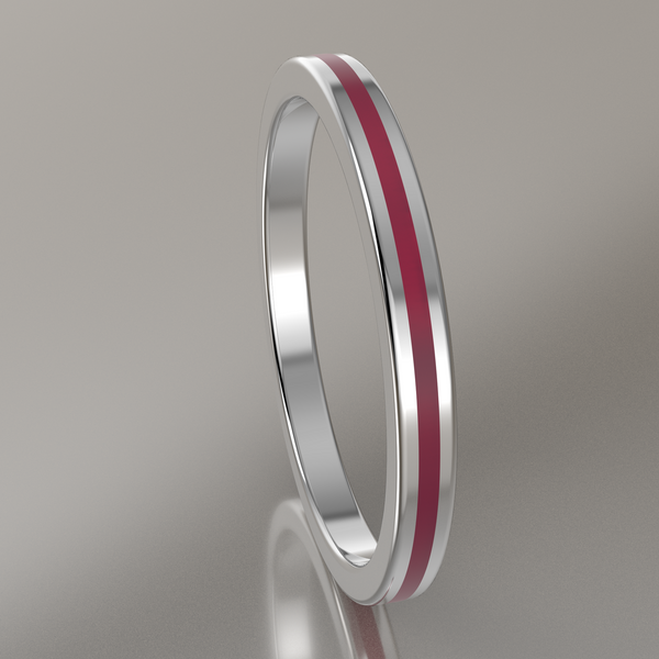 Polished White Gold 2mm Stacking Ring Transparent Pink Resin
