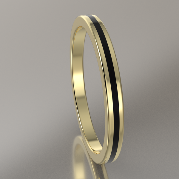 Polished Yellow Gold 2mm Stacking Ring Black Resin
