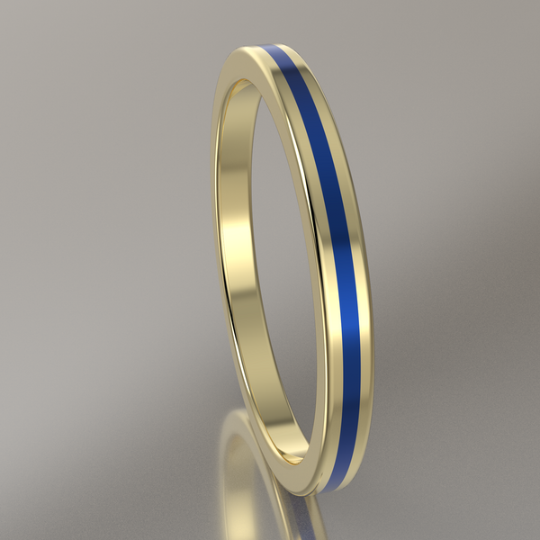 Polished Yellow Gold 2mm Stacking Ring Blue Resin