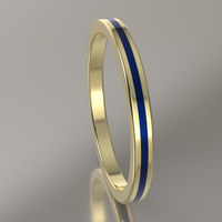 Polished Yellow Gold 2mm Stacking Ring Dark Blue Resin