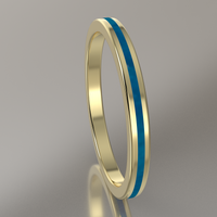 Polished Yellow Gold 2mm Stacking Ring Blue Swirl Resin