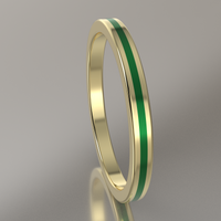 Polished Yellow Gold 2mm Stacking Ring Green Resin