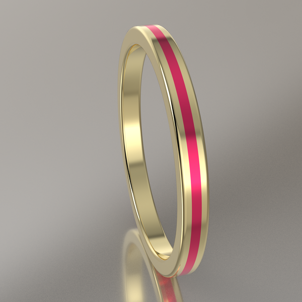 Polished Yellow Gold 2mm Stacking Ring Pink Resin