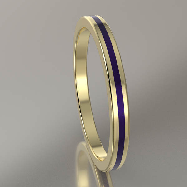 Polished Yellow Gold 2mm Stacking Ring Purple Resin