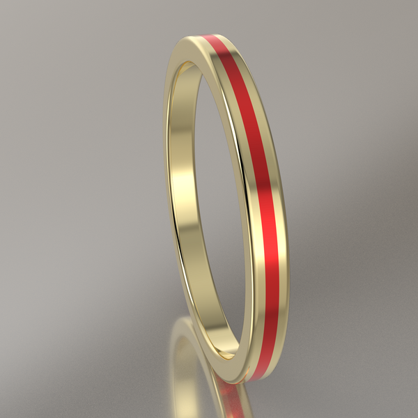Polished Yellow Gold 2mm Stacking Ring Red Resin