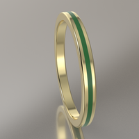Polished Yellow Gold 2mm Stacking Ring Transparent Green Resin