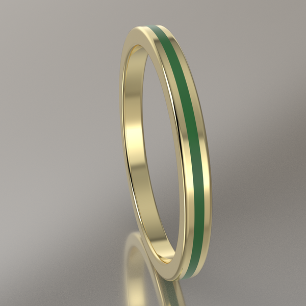 Polished Yellow Gold 2mm Stacking Ring Transparent Green Resin