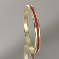 Polished Yellow Gold 2mm Stacking Ring Transparent Pink Resin