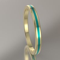 Polished Yellow Gold 2mm Stacking Ring Turquoise Resin