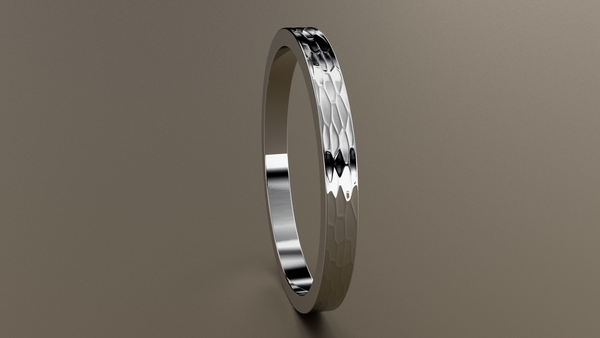 Hammered White Gold 2mm Flat Wedding Band