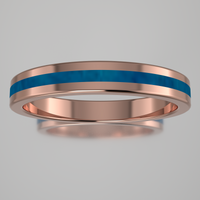 Polished Rose Gold 3mm Stacking Ring Blue Swirl Resin