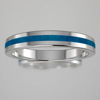 Polished White Gold 3mm Stacking Ring Blue Swirl Resin