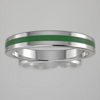 Polished White Gold 3mm Stacking Ring Transparent Green Resin