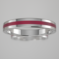 Polished White Gold 3mm Stacking Ring Transparent Pink Resin