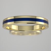 Polished Yellow Gold 3mm Stacking Ring Dark Blue Resin