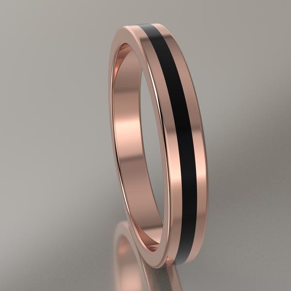 Polished Rose Gold 3mm Stacking Ring Black Resin