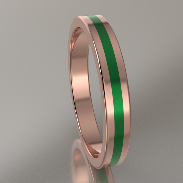 Polished Rose Gold 3mm Stacking Ring Green Resin