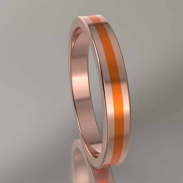 Polished Rose Gold 3mm Stacking Ring Orange Resin