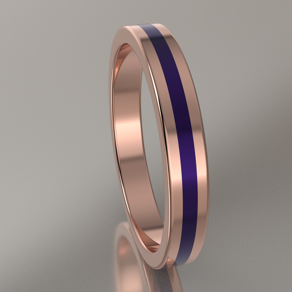 Polished Rose Gold 3mm Stacking Ring Purple Resin
