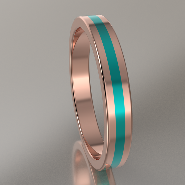 Polished Rose Gold 3mm Stacking Ring Turquoise Resin