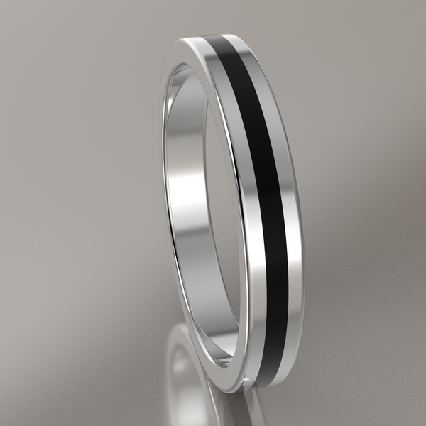 Polished White Gold 3mm Stacking Ring Black Resin
