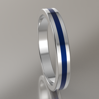 Polished White Gold 3mm Stacking Ring Dark Blue Resin