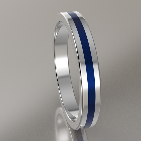 Polished White Gold 3mm Stacking Ring Dark Blue Resin