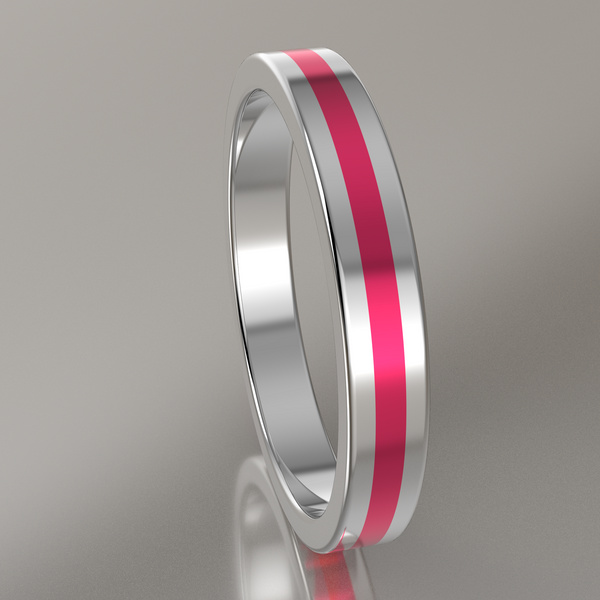 Polished White Gold 3mm Stacking Ring Pink Resin