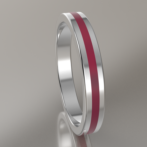 Polished White Gold 3mm Stacking Ring Transparent Pink Resin