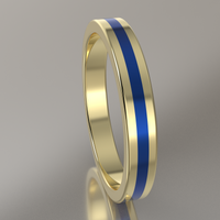 Polished Yellow Gold 3mm Stacking Ring Blue Resin