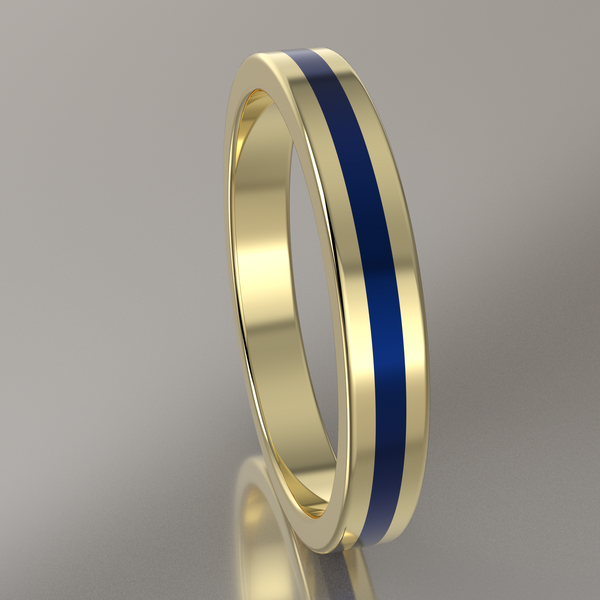 Polished Yellow Gold 3mm Stacking Ring Dark Blue Resin