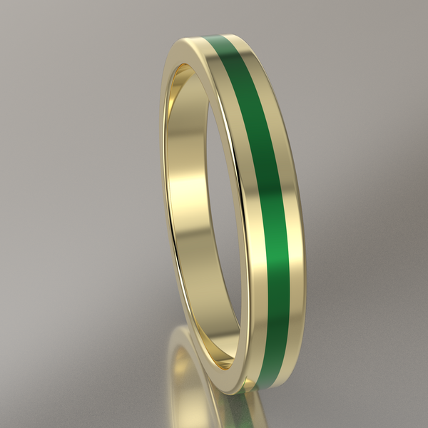 Polished Yellow Gold 3mm Stacking Ring Green Resin