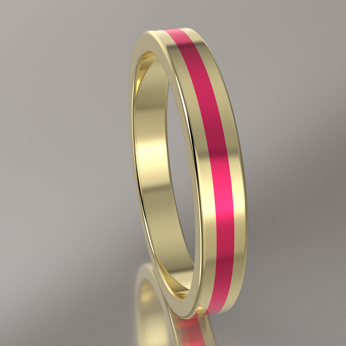 Polished Yellow Gold 3mm Stacking Ring Pink Resin