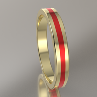 Polished Yellow Gold 3mm Stacking Ring Red Resin