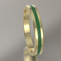 Polished Yellow Gold 3mm Stacking Ring Transparent Green Resin