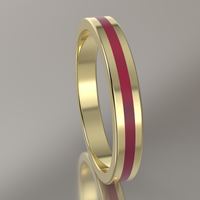 Polished Yellow Gold 3mm Stacking Ring Transparent Pink Resin