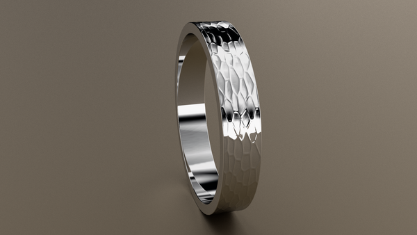 Hammered White Gold 4mm Flat Wedding Band