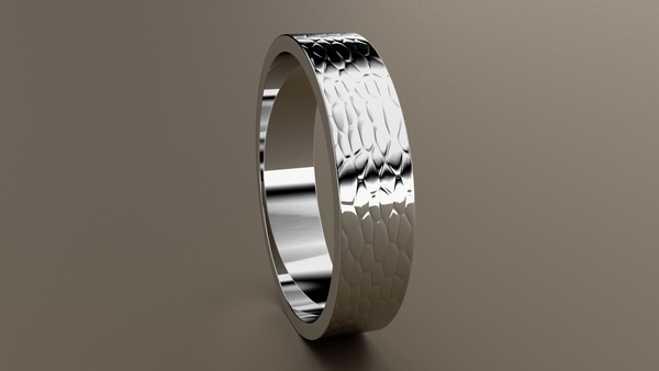 Hammered White Gold 5mm Flat Wedding Band